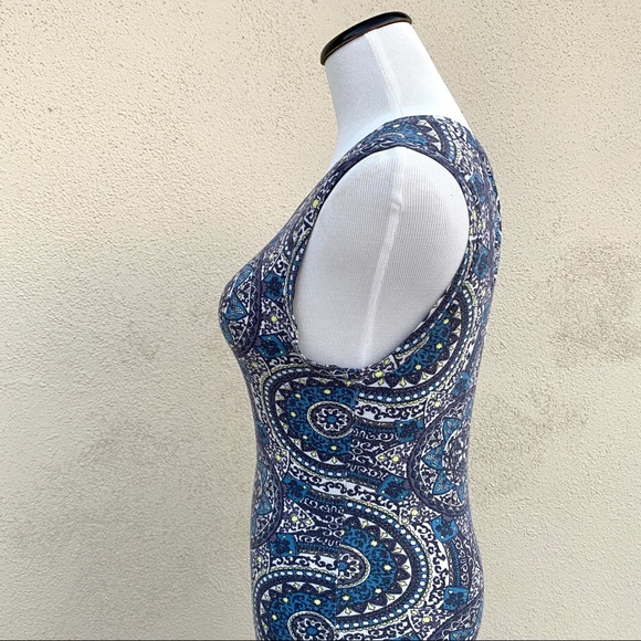 FREE PEOPLE DRESS bodycon FLORAL print sleeveless stretch blue gray tank tube M - Picture 7 of 10